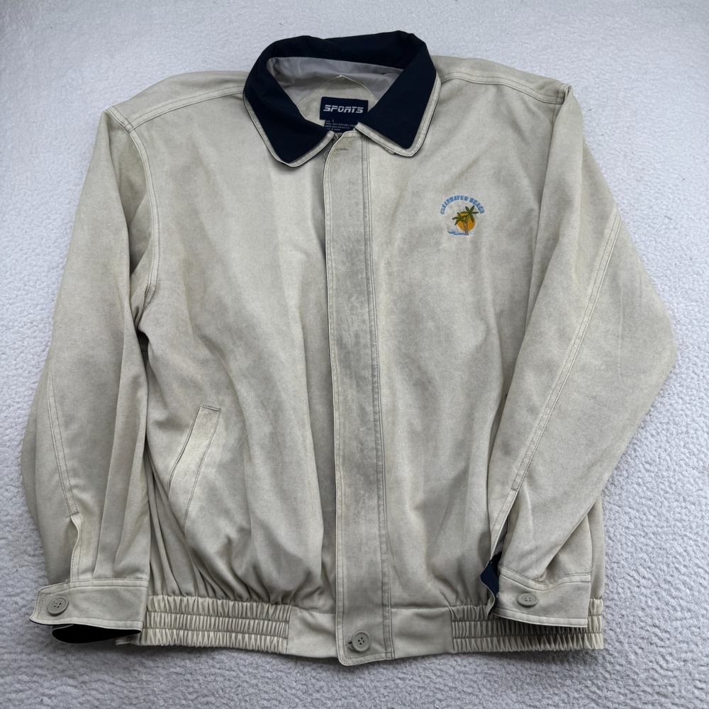 Vintage Sports Clearwater Beach Dad Jacket Mens Large Tan Lightweight Full Zip